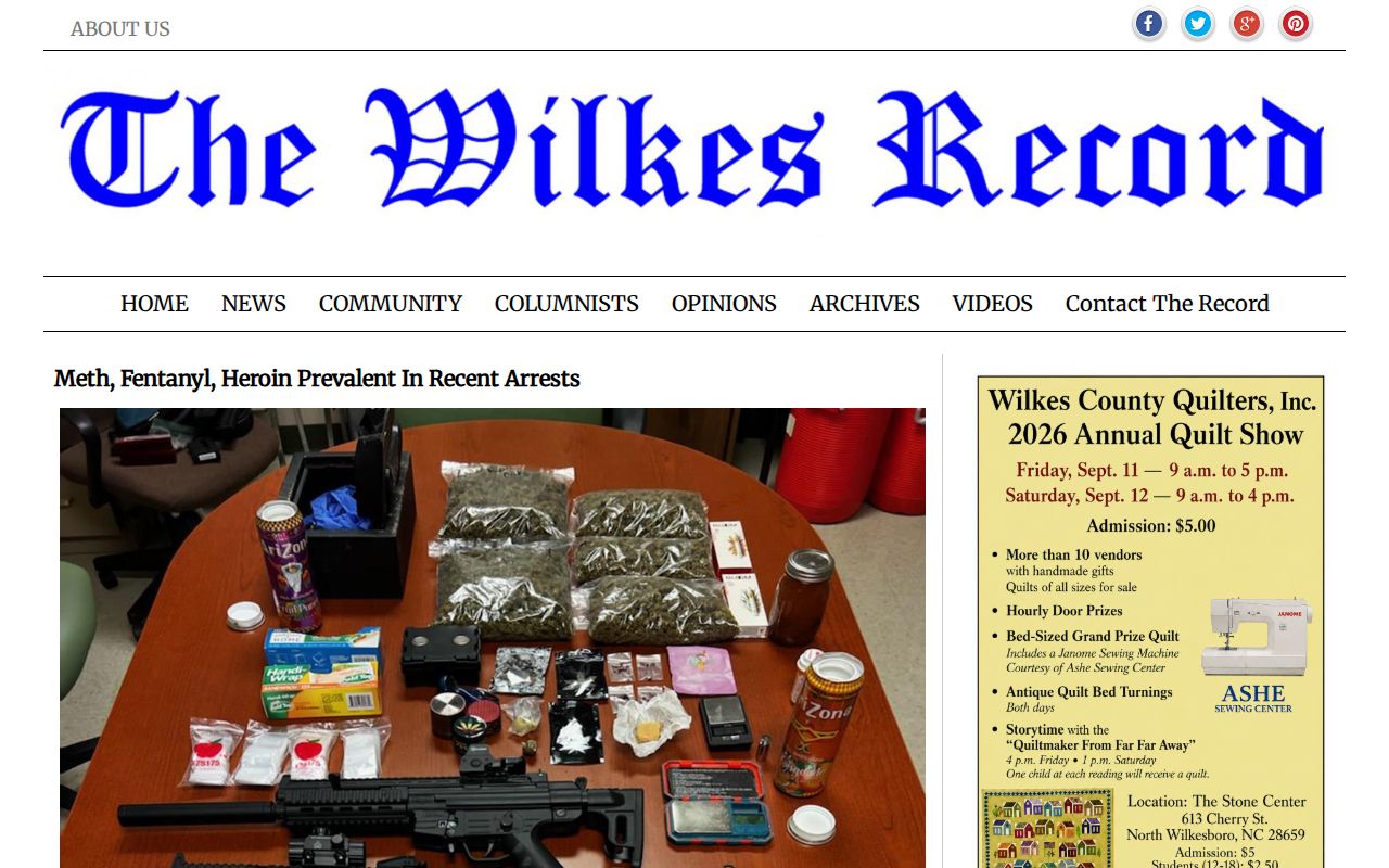The Wilkes Record arrest story with agency-supplied photo