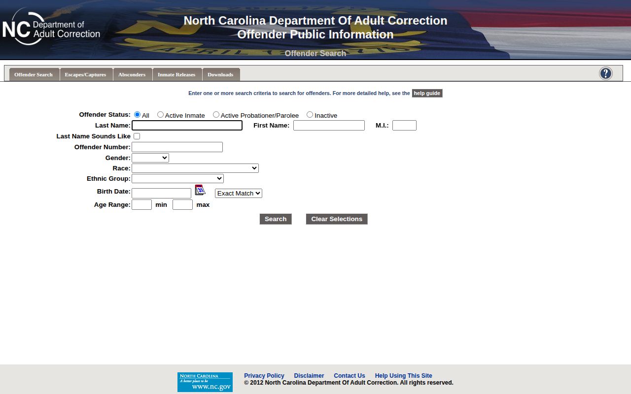 North Carolina Department of Adult Correction offender search