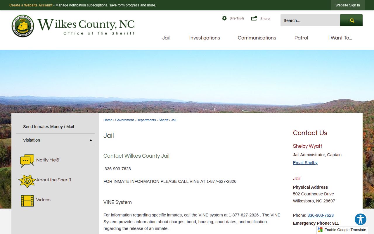 Wilkes County Jail official information page