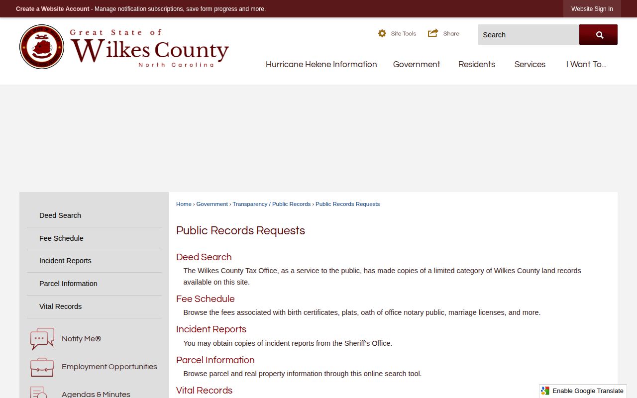 Wilkes County public records request page